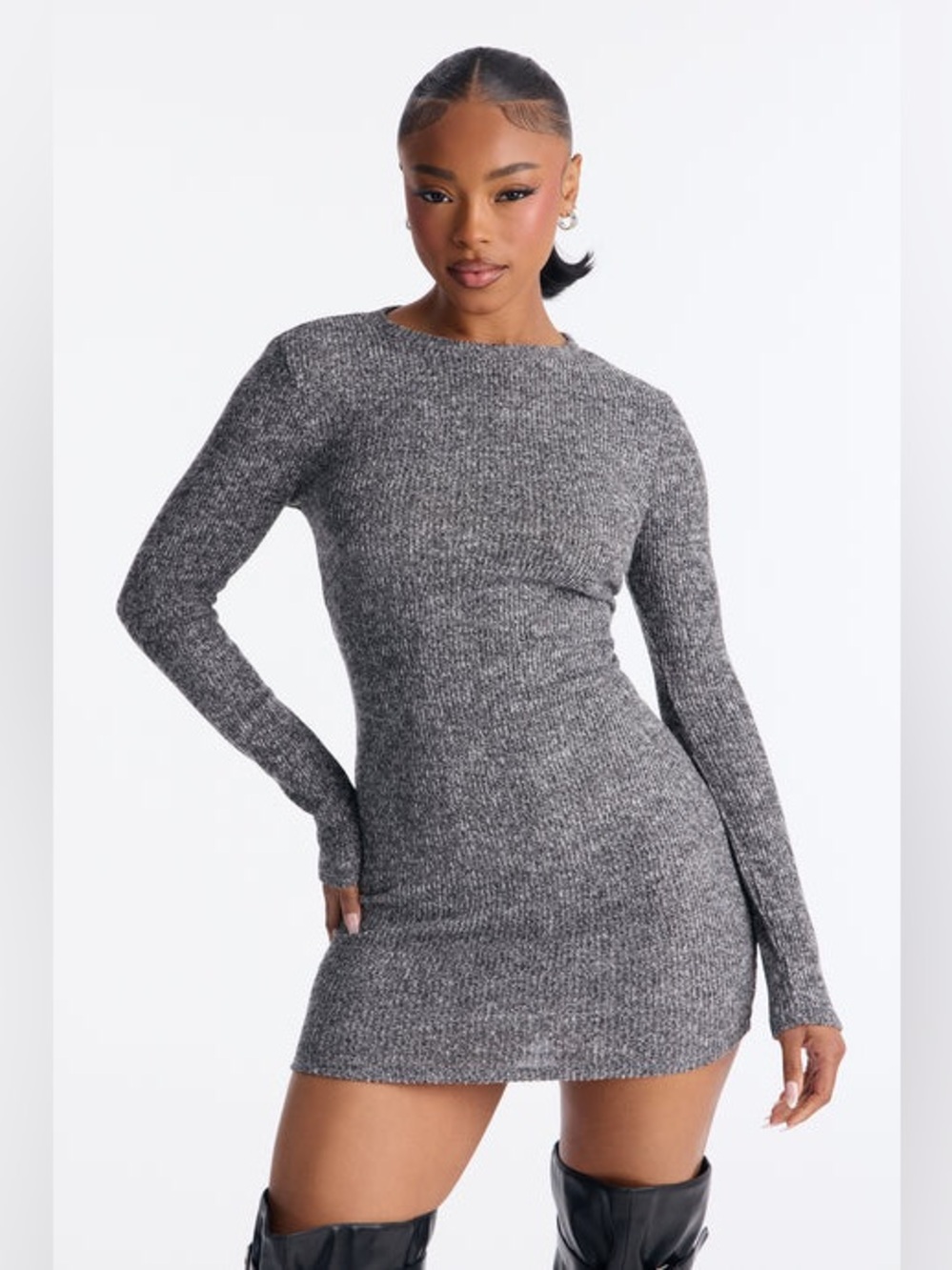 Never Basic Long Sleeve Rib Knit Mini Dress NEW 🏷️
